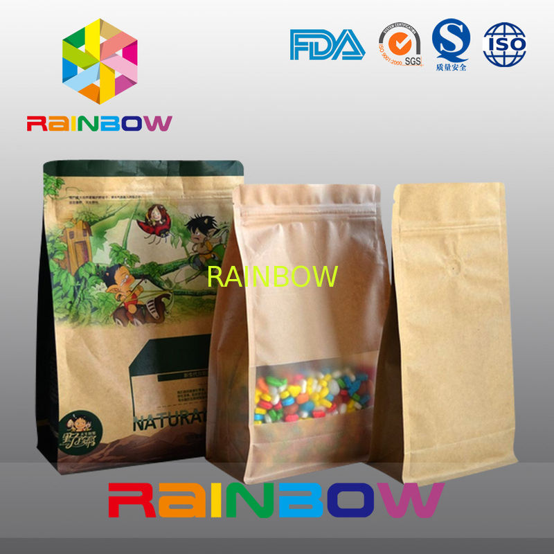 Customized Stand Up Kraft Paper Bag , Flat Bottom Guesst Bag For Dry Food / Candy With Zipper