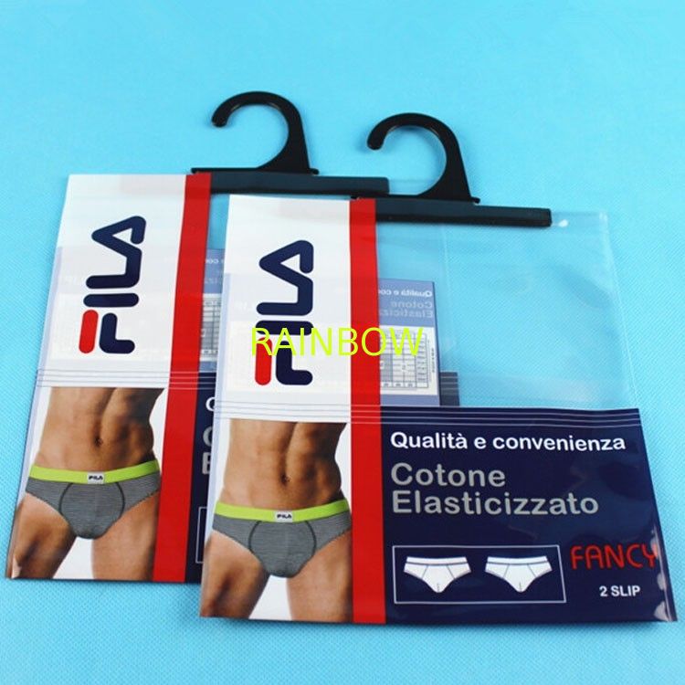 Hanging Plastic Pouches Packaging , Men's Box / Cloth Packaging Bag With Hanger