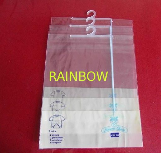 PVC PE Apparel T-Shirt Plastic Pouches Packaging With Hook And Sliding Zipper