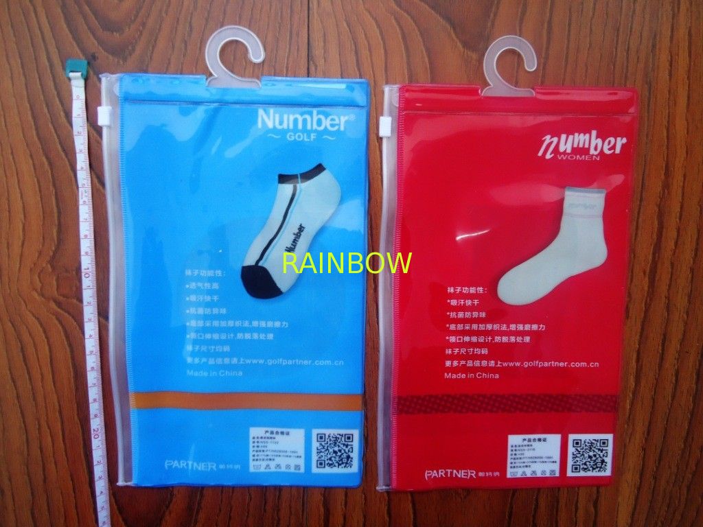 Waterproof Transparent PVC Pothook Plastic Pouches Packaging For Socks Clothes