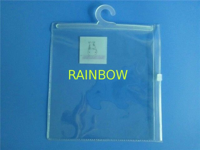 Printed Custom Plastic Scarf Packaging Bag With Hook / Clear Sock Hanging Bag