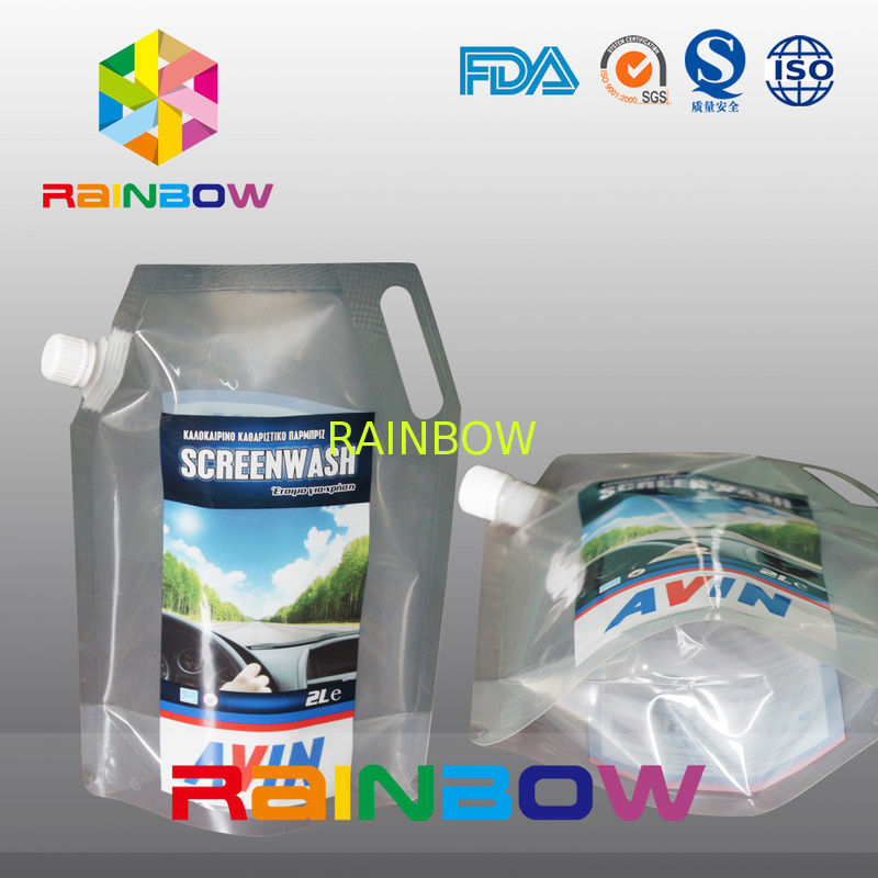 Printed Logo Custom Liquid Spout Bags Stand Up Pouch With Handle For Car Gas Oil / Gasoline