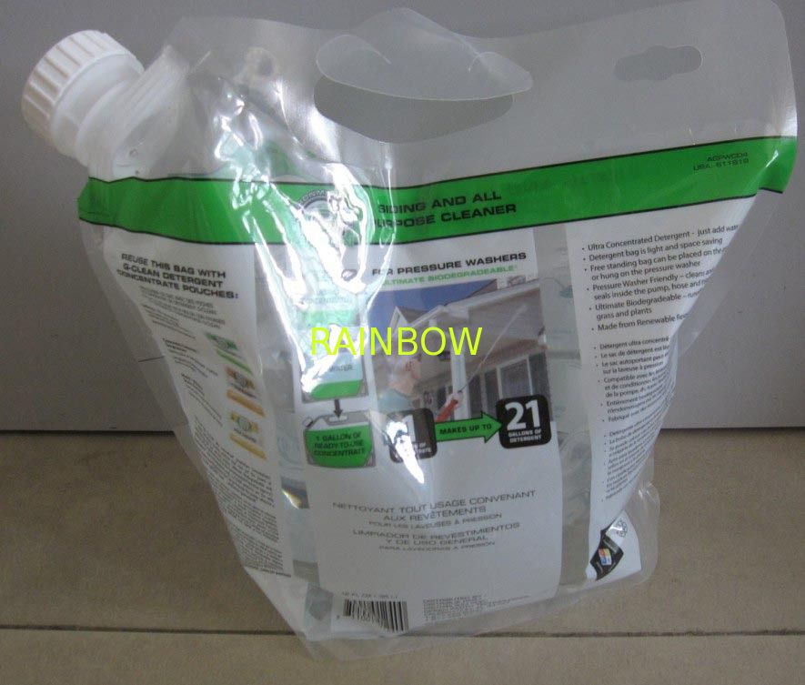 Plastic Clear Laundry Detergent Packaging Pouches With Side Spout And Hang Hole