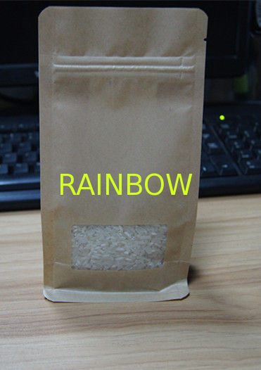 Block Bottom Kraft Paper Snack Bag Packaging Flat Bottom Pouch With Pocket Zipper