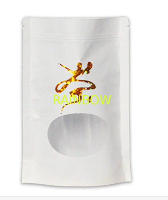 Flat bottom white kraft paper stand up bag with zipper k mylar and window