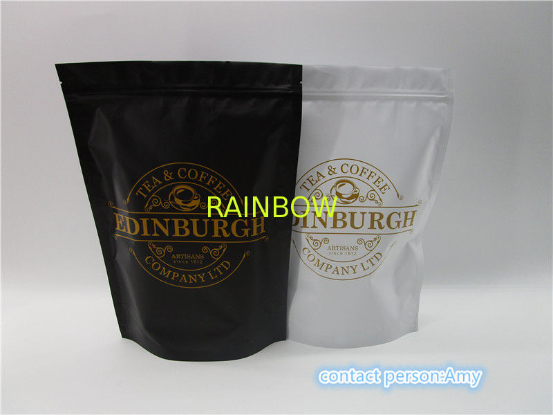 Stand up coffee Plastic Pouches Packaging , aluminum foil coffee bags degassing valve