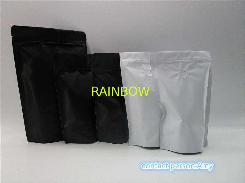 Foil lined plastic coffee bags with degassing valve for 250g coffee powder packaging with zipper