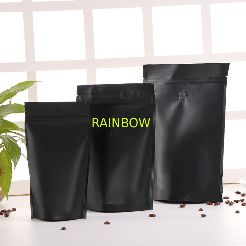 Black Stand Up matte Finish Printing Coffee Bag with Zipper and Tear nick