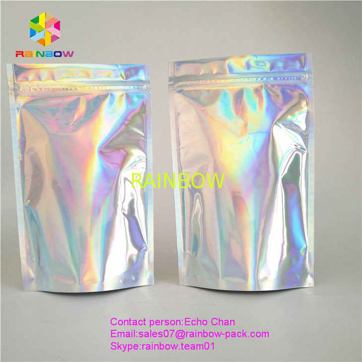 Reusable stand up holographic foil bag without printing for cosmetic or salts packing