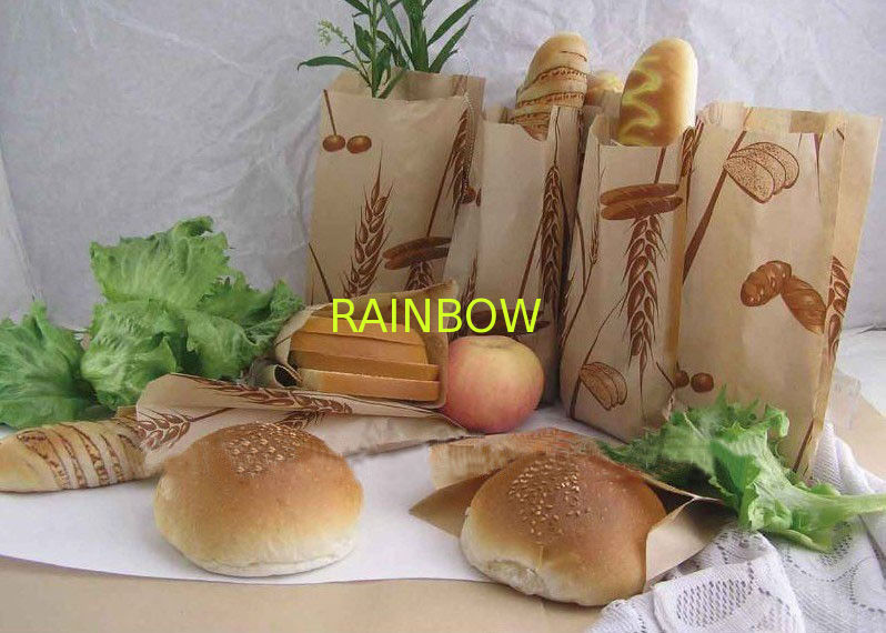Oilproof Stand Up Kraft Customized Paper Bags For Bread / Hamburger With Logo