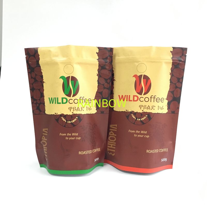 Custom Printed Coffee Bag Zip Lock Aluminum Foil Plastic Coffee Packing Doypack Stand Up Three Side Seal Pouch