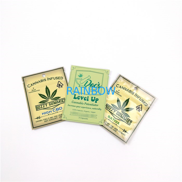 Smell Proof Resistant Cbd Plastic Pouches Packaging Sativa Plastic Wrapper Mylar Bag