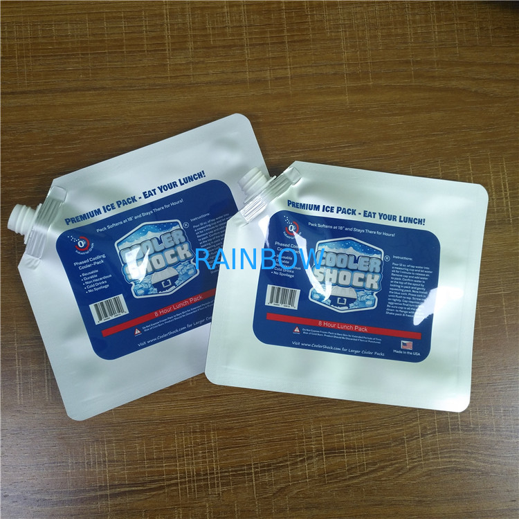 Food Storage Custom Printed Plastic Bags Waterproof Reusable Cooler Ice Packs With Spout / Cap