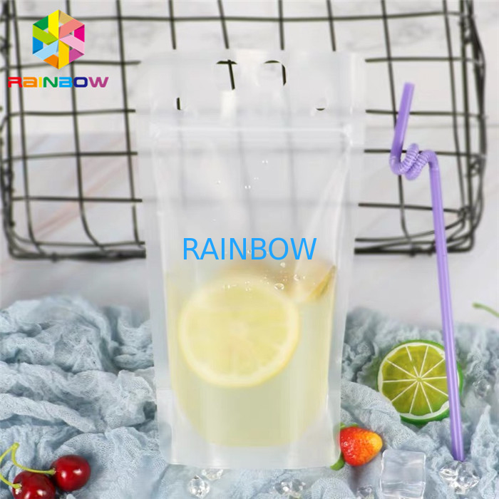 Transparent Liquid Drink Food Pouch Packaging Bags Stand Up FDA With Handles / Straws
