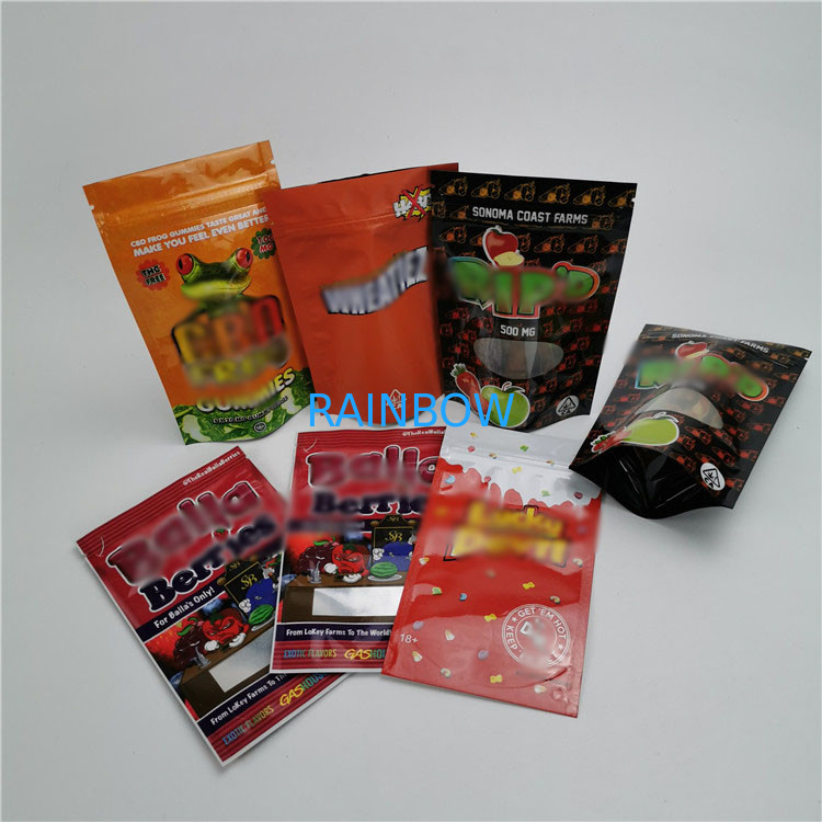 Mylar Stand Up Barrier Pouches Tobacco  Bags CBD Candy Packaging Custom Printed
