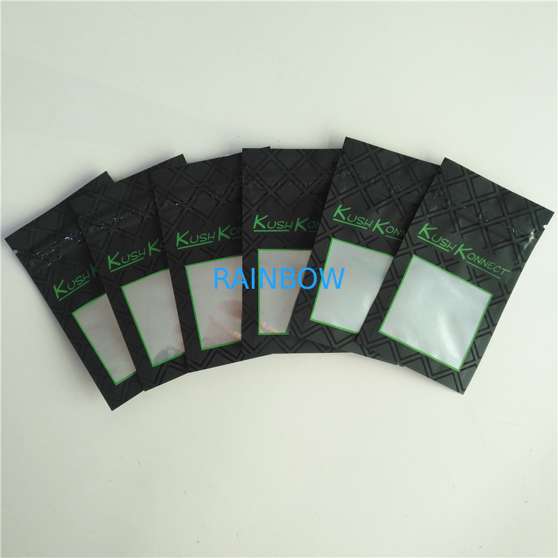 1g Weeds Bags Kush Medical Cannabis Packaging Bag UV Printing Black Pouch With Clear Window And Zipper