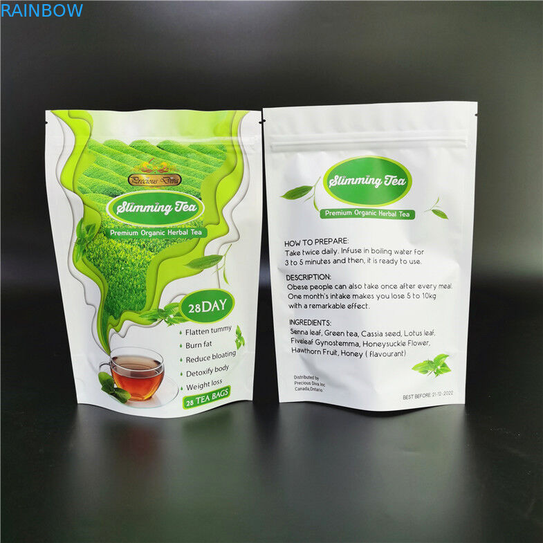 Digital Printing Stand Up Pouches Empty Tea Packaging Bag Green Diet
