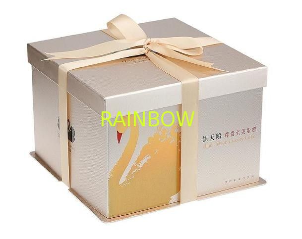 Delicate Cake Paper Box Packaging With Ribbon And Customized Picture