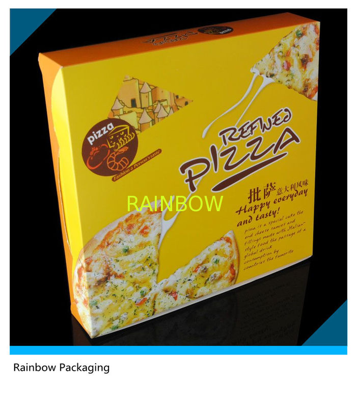 Yellow Attractive Paper Packaging Boxes Customized Logo For Pizza Packaging