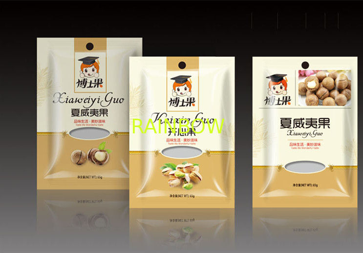 Three Side Seal Foil Pouches Packaging With Zipper Window For Nut Packaging
