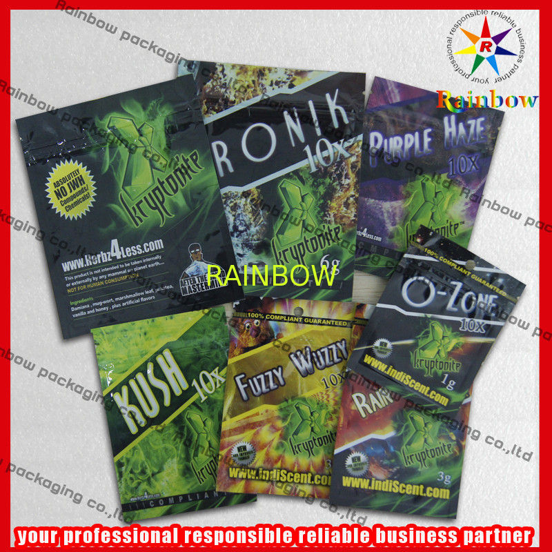 4g / 10g Custom Herbal Incense Packaging Bags Colorful Printing With k