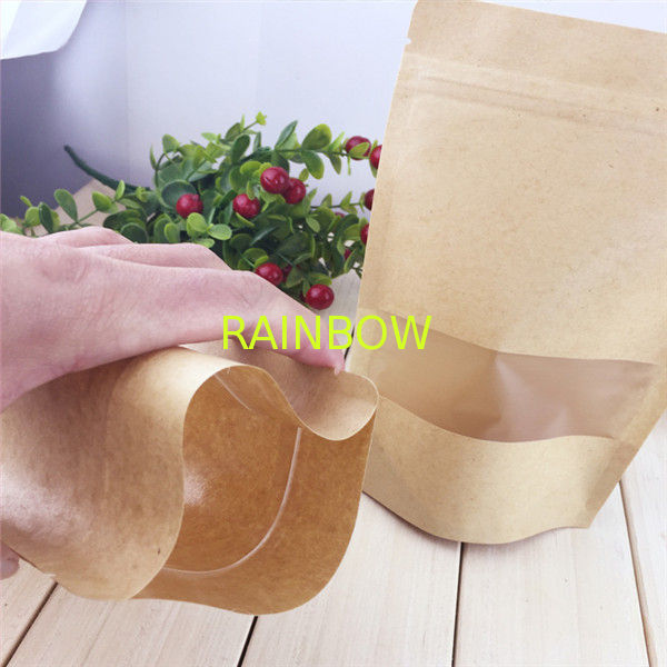 Clear Window Customized Paper Bags , Zipper Brown Paper Bags