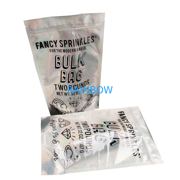 Holographic Packaging Stand Up Zipper Pouch Bags Customization Printed Plastic