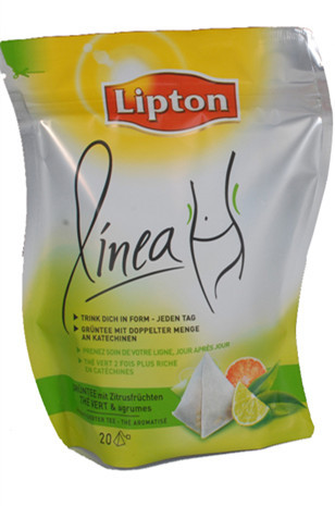 Graceful Curved Lipton PET / VMPET / PE Tea Packaging Bags Stand Up