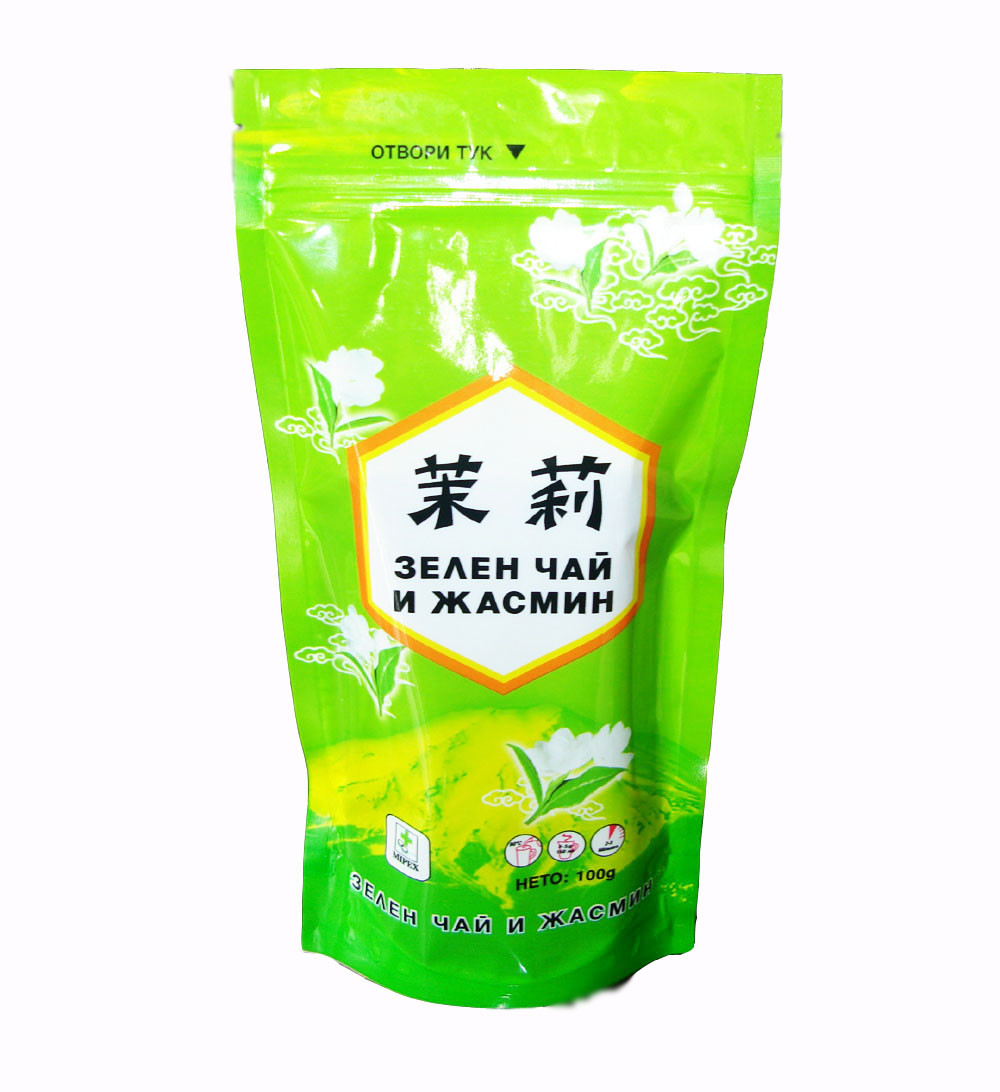 Shiny Peak Green Tea Bags Packaging Stand Up Aluminum Foil Jasmine Pouch