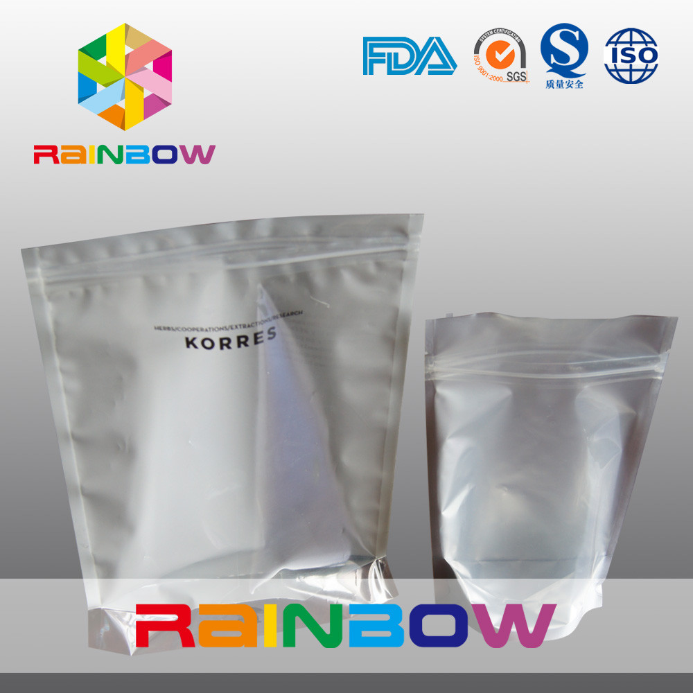 Custom Laminated Glossy Silvery Foil Pouch Packaging With Zipper