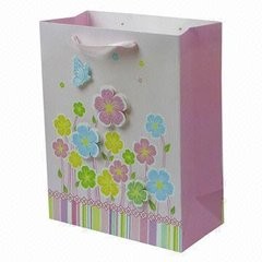 Fresh Printed Delicately Flower Pink Colorful Printing Hnadle Paper Bag for Gift