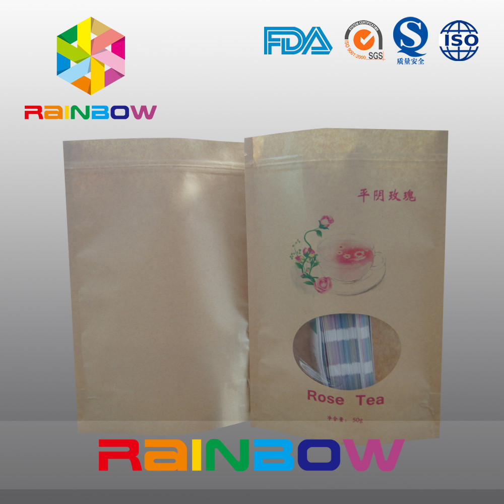 Stand Up Simple Brown Kraft Paper Snack Bag With Clear Window
