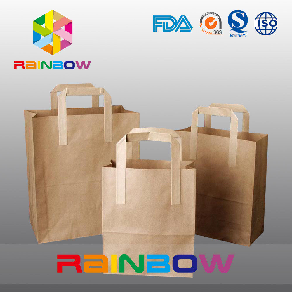 Recycled Brown Customized Paper Bags /  Kraft Paper Bag With Loop Handle For Shopping