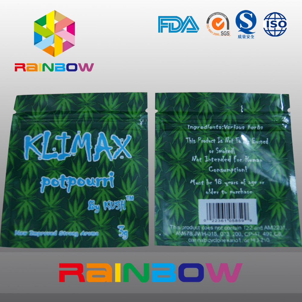 3g KUSH Customized Three Side Seal Herbal Packaging k Bag