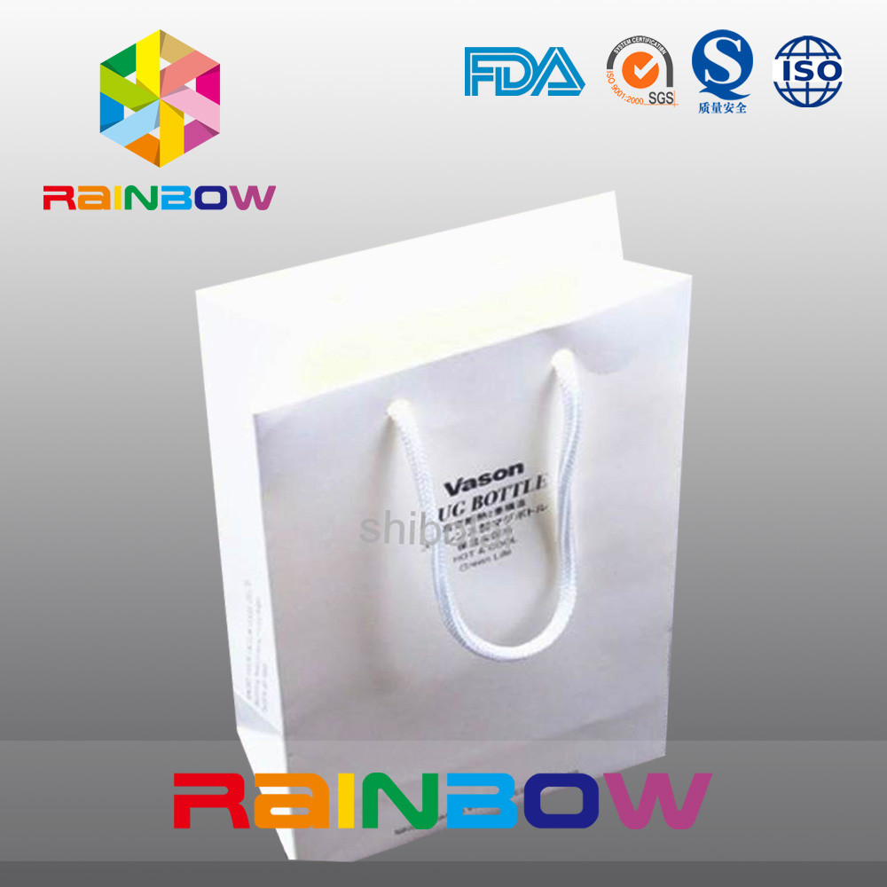 Eco Friendly Simply Printed White Paper Bags Wirh Paper String For Clothes
