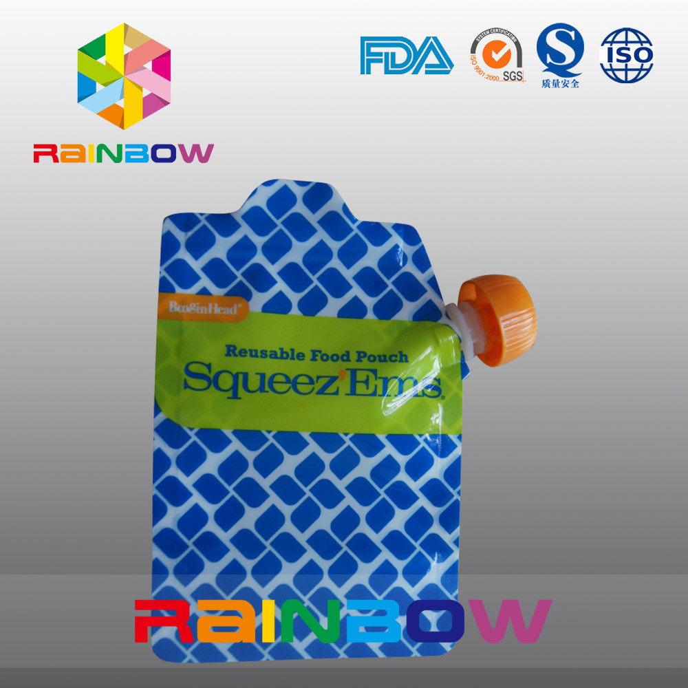 Laminated Layer Material Recycled Liquid Spout Bags With Zipper For Baby Food