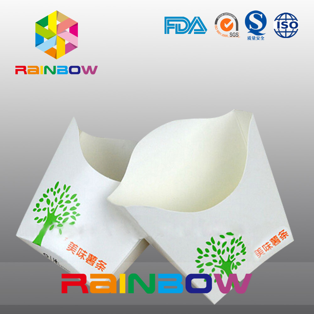 Customized Disposable Take Away Flat Bottom Paper French Fry Packaging Box