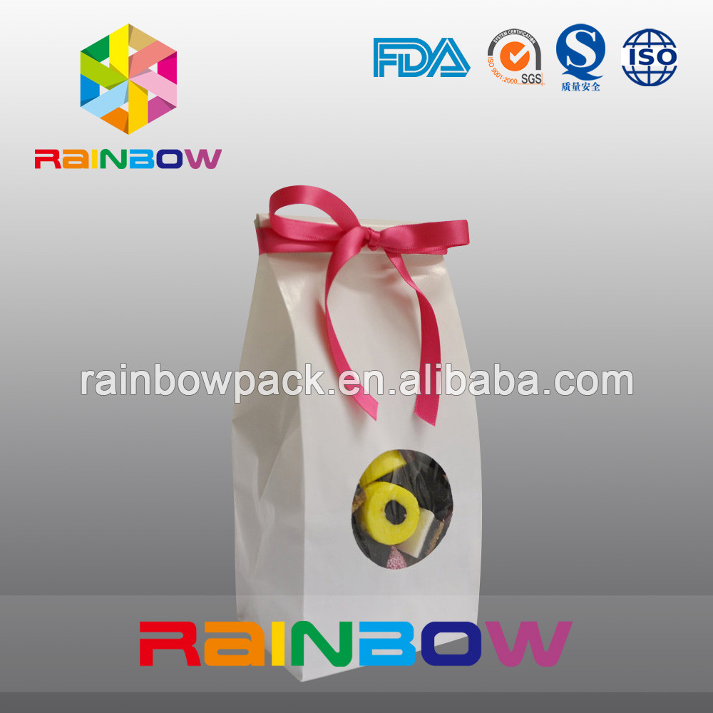 White Kraft Paper Bag For Candy Packaging With Front Round Window