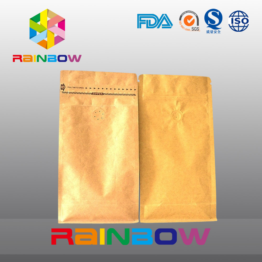 Bottom gusset stand up k bags for coffee packaging with valve