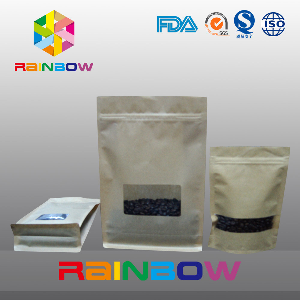 Box Bottom Customized Paper Bags With Rectangle Window k / Flat Bottom Paper Bag