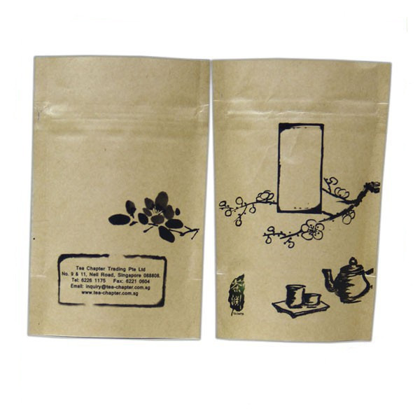 Stand Up Kraft Paper Snack Bag Packaging / Peanut Packing Bag With Zipper Top