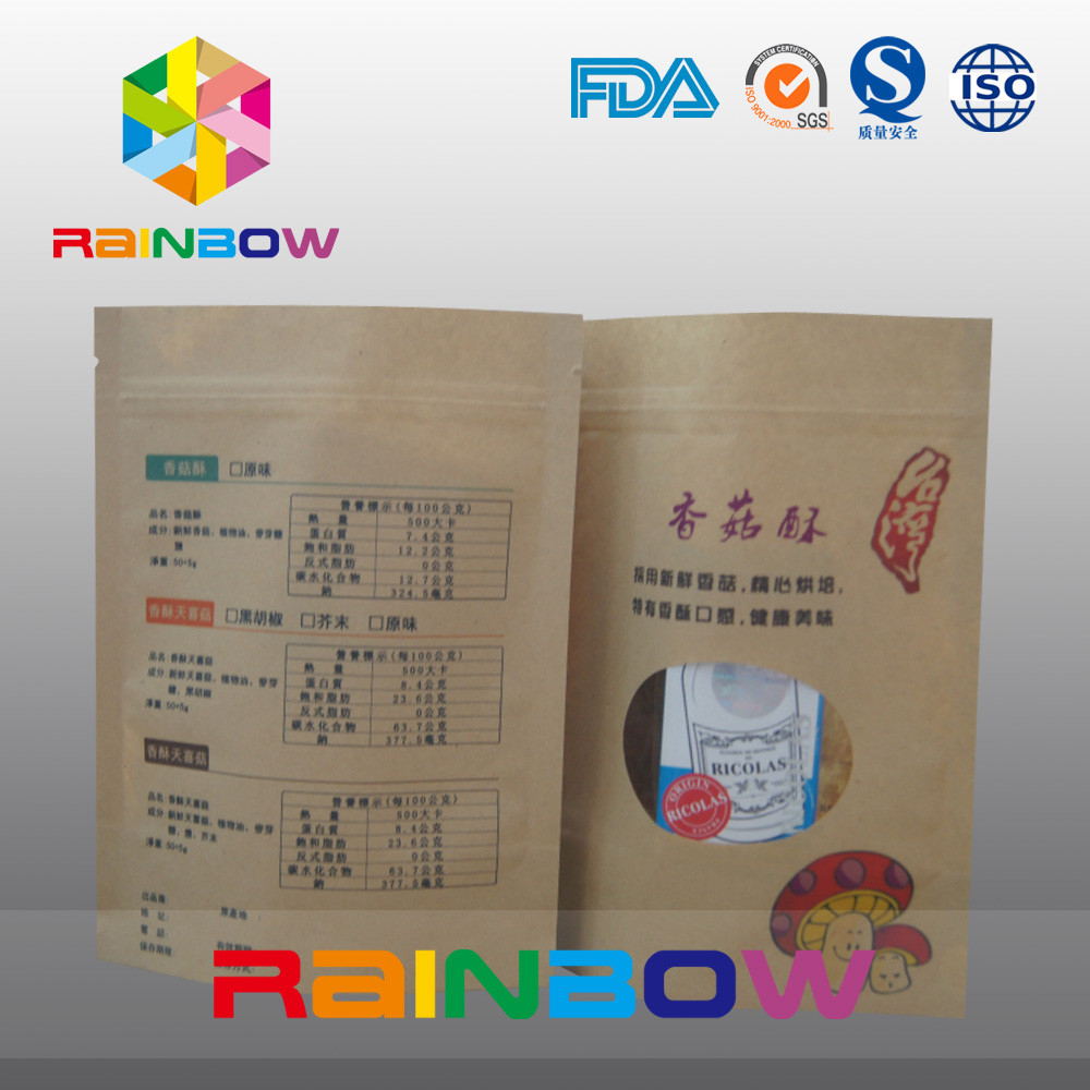 Stand Up Customized k Paper Bags For Dry Food / Candy Packaging With Front Window