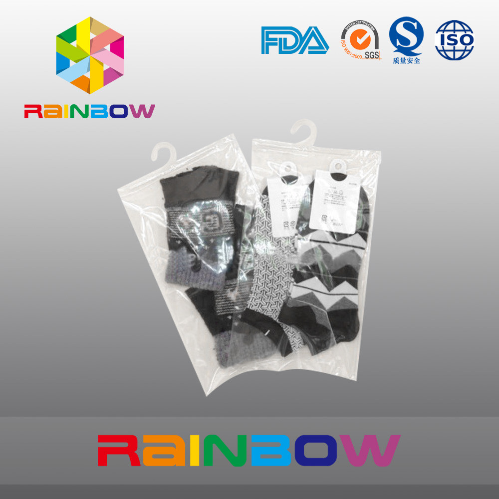 Milk White Clear Plastic Pouches Packaging Hanging Hook Bag With Zipper For Socks