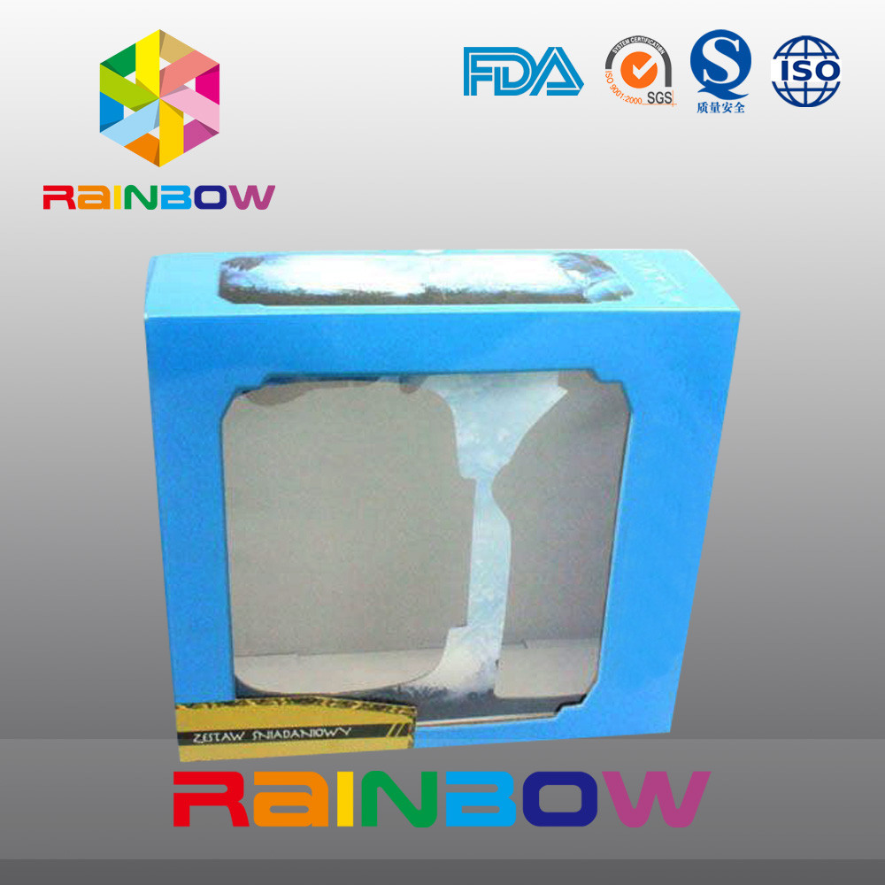 Blue Customized Printing And Size Waxed Cardboard Paper Box With Clear PVC Window