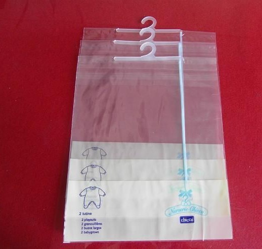 PVC PE Apparel T-Shirt Plastic Pouches Packaging With Hook And Sliding Zipper