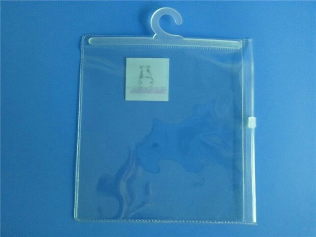 Printed Custom Plastic Scarf Packaging Bag With Hook / Clear Sock Hanging Bag