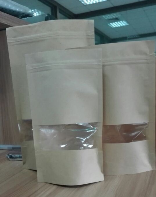 Reclosable Stand Up No Print Customized Paper Bags With Top Zipper And Window