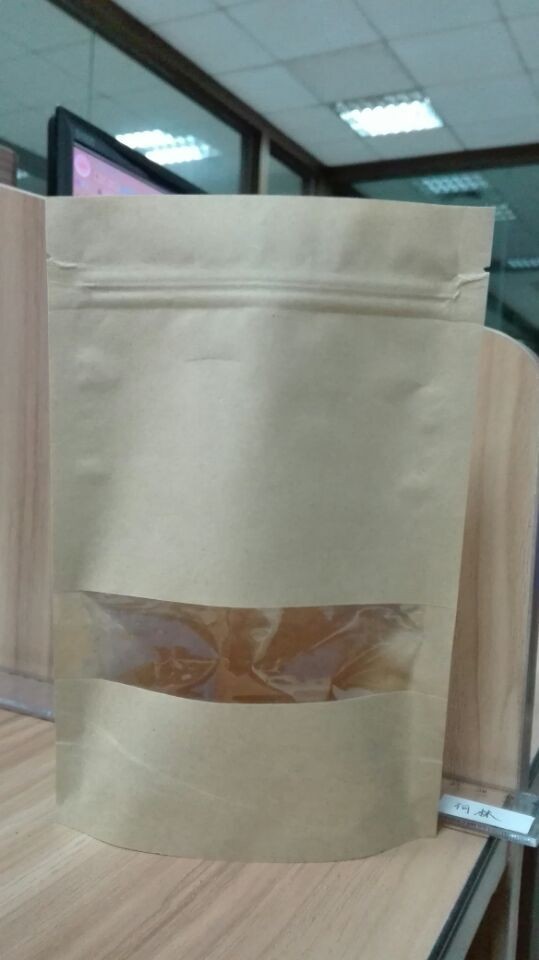 k Stand Up Custom Kraft Paper Food Packaging Bags With Rectangle Window