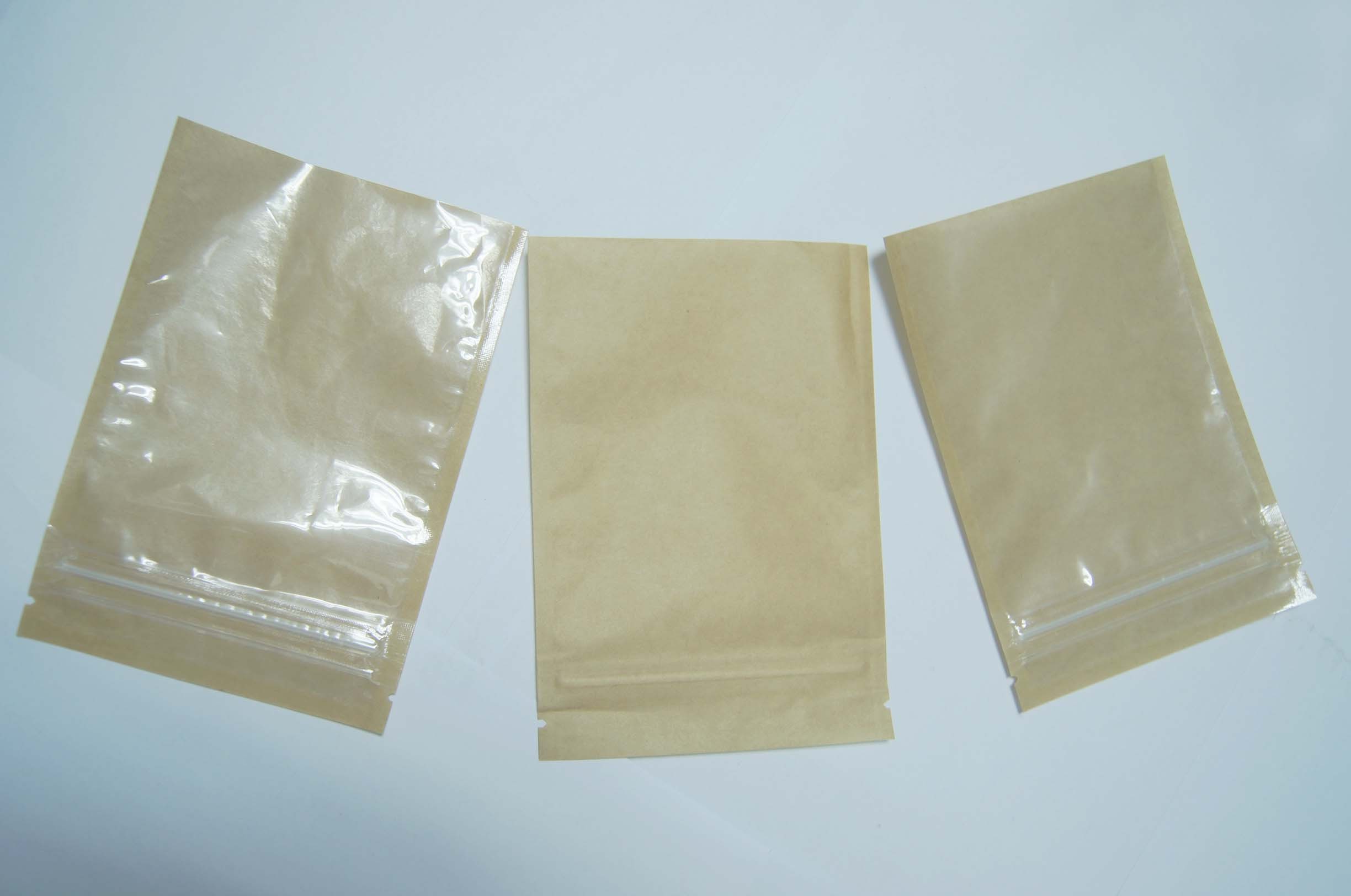 Clear Front Brown Kraft Paper Three Side Seal Bag For Cookies Packaging