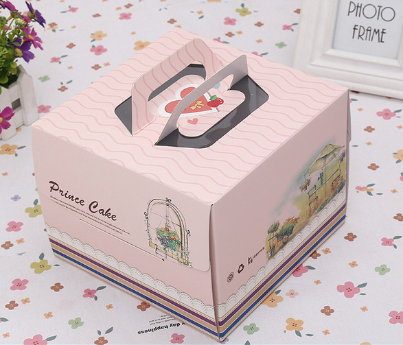 Pink Blue Square Birthday Cake Paper Box Packaging / Gift Box Customized
